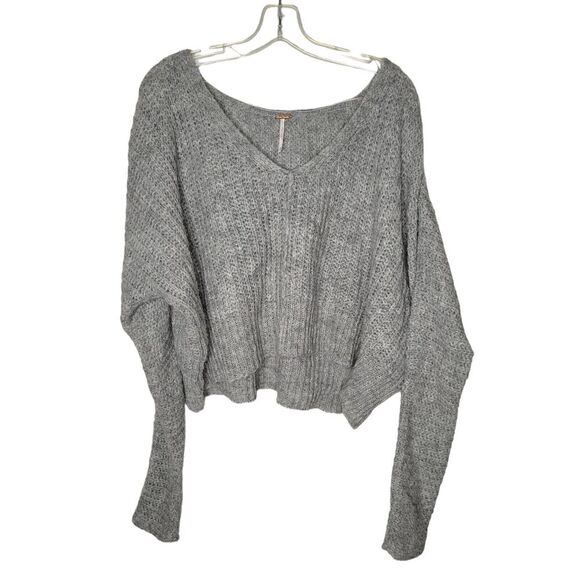 Free People Grey Womens Moonbeam Alpaca Sweater Size XS oversized cropped - Picture 2 of 8